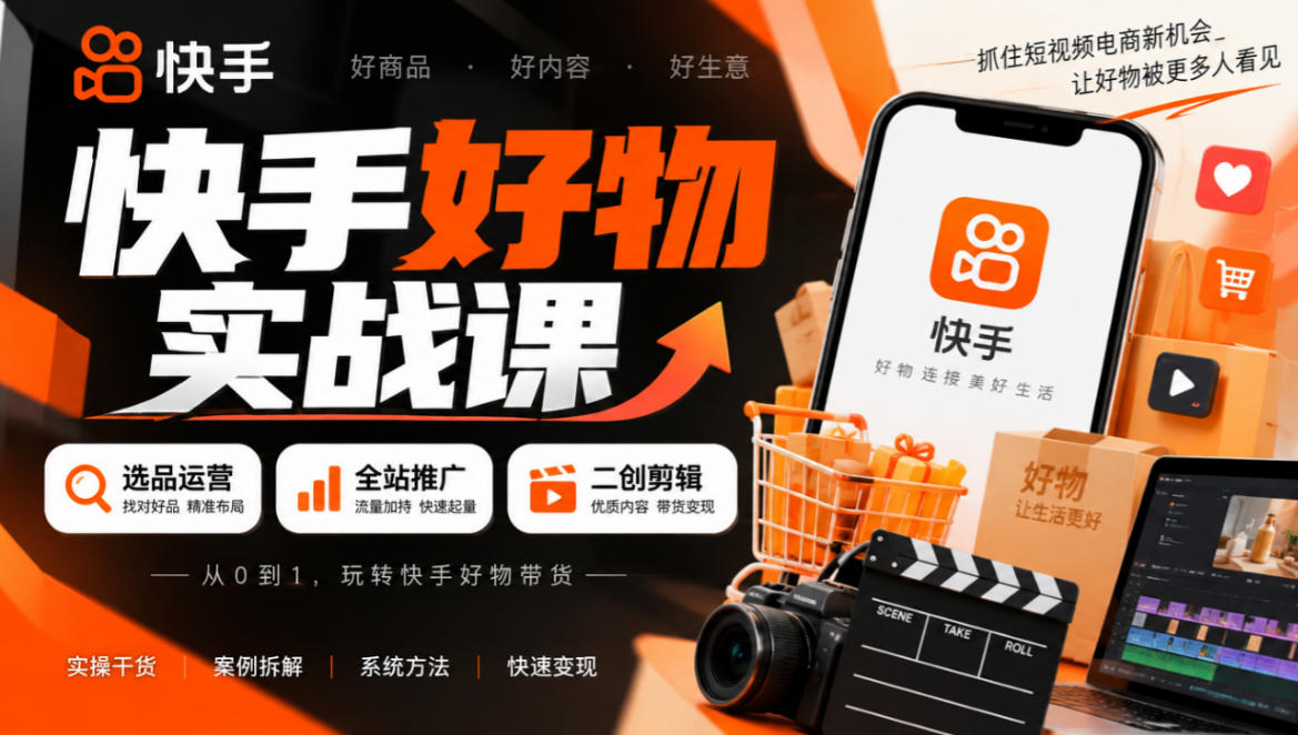 快手好物实战课|选品运营+全站推广+二创剪辑带货变现-皮皮网创