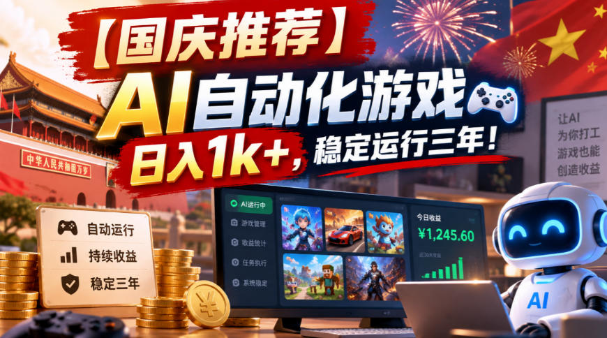 【国庆推荐】AI自动化游戏,日入1k+,操作简单,稳定运行三年!【揭秘】-皮皮网创