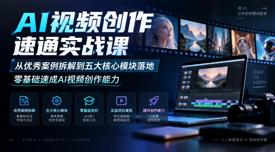 AI视频创作速通实战课|从优秀案例拆解到五大核心模块落地,零基础速成AI视频创作能力-皮皮网创