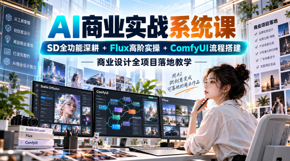AI商业实战系统课｜SD全功能深耕+Flux高阶实操+Comfyui流程搭建，商业设计全项目落地教学-皮皮网创