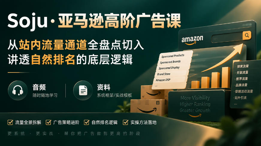 亚马逊高阶广告课，从站内流量通道全盘点切入，讲透自然排名的底层逻辑(直播+音频+资料)-皮皮网创