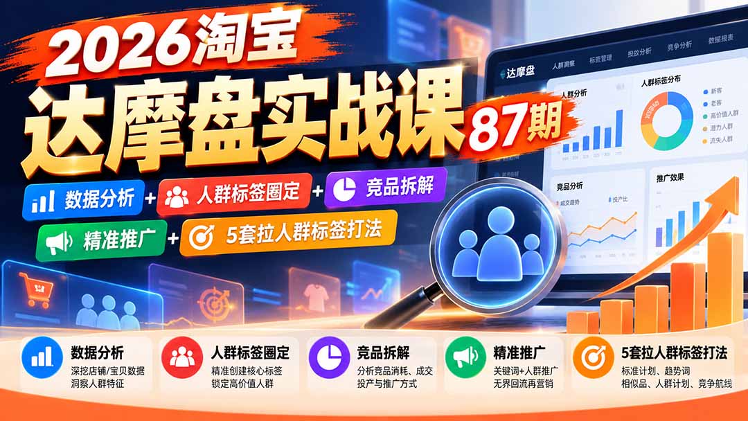 2026淘宝达摩盘实战课87期：数据分析+人群标签圈定+竞品拆解+精准推广+5套拉人群标签打法-皮皮网创