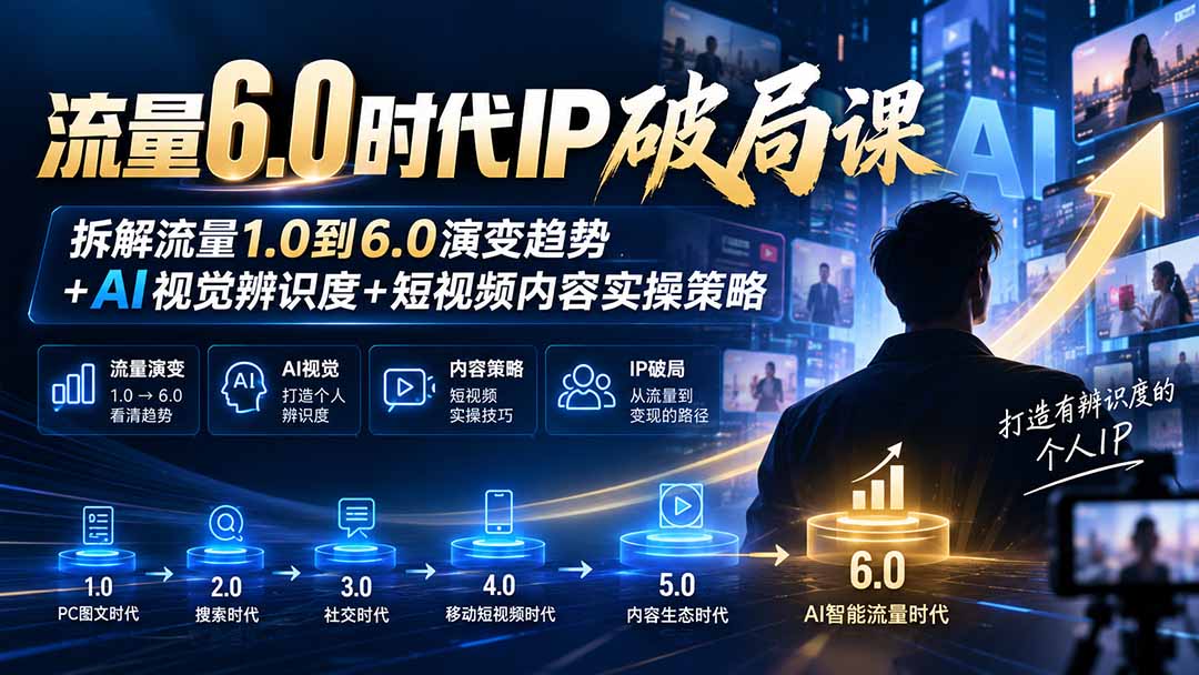 流量6.0时代IP破局课:拆解流量1.0到6.0演变趋势+AI视觉辨识度+短视频内容实操策略-皮皮网创