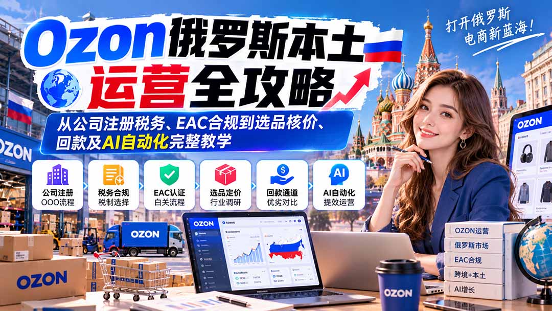 Ozon俄罗斯本土运营全攻略：从公司注册税务、EAC合规到选品核价、回款及AI自动化完整教学-皮皮网创