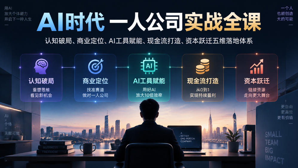 AI时代一人公司实战全课|认知破局、商业定位、AI工具赋能、现金流打造、资本跃迁五维落地体系-皮皮网创