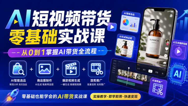 AI短视频带货零基础实战课|AI智能选品+商品图制作+爆款视频生成+混剪推广,从0到1掌握AI带货全流程-皮皮网创