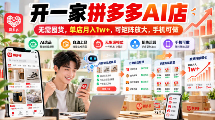 开一家拼多多AI店，无需囤货，单店月入1w+，可矩阵放大，手机可做【揭秘】-皮皮网创