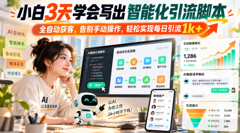 小白3天学会写出智能化引流脚本，全自动获客，告别手动操作，轻松实现每日引流1k+-皮皮网创