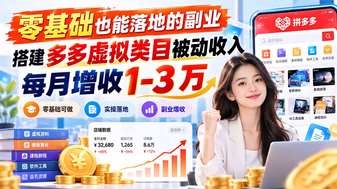 零基础也能落地的副业,搭建多多虚拟类目被动收入,每月增收 1-3 万-皮皮网创