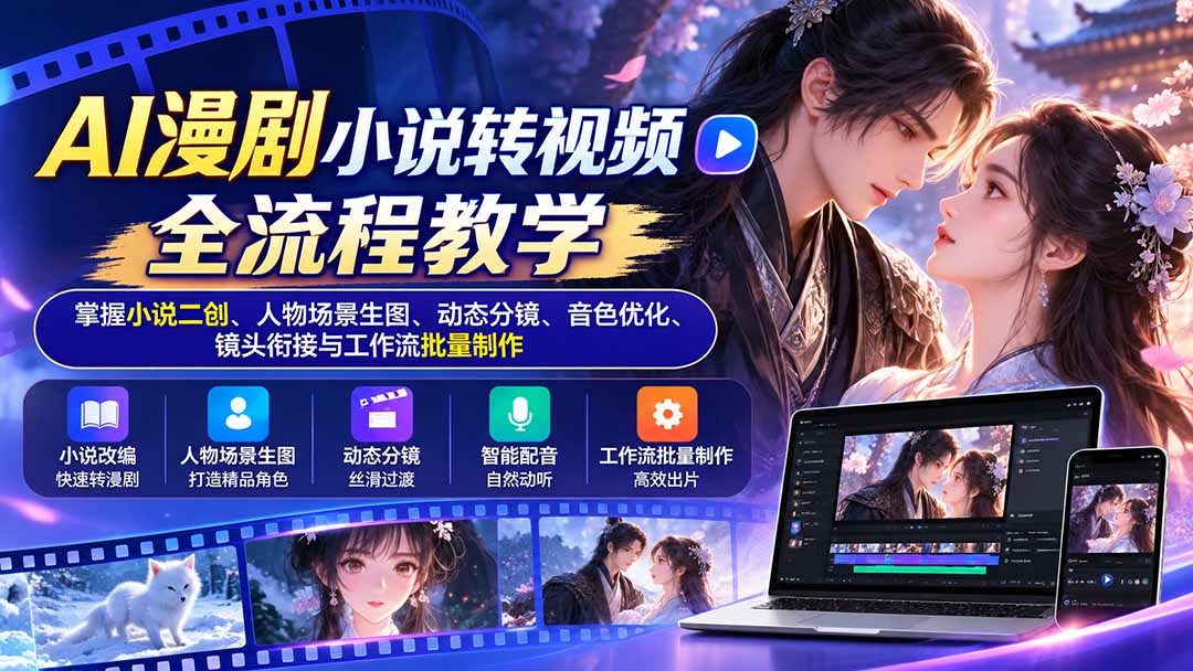 AI漫剧小说转视频全流程教学：掌握小说二创、人物场景生图、动态分镜、音色优化、镜头衔接与工作流批量制作-皮皮网创