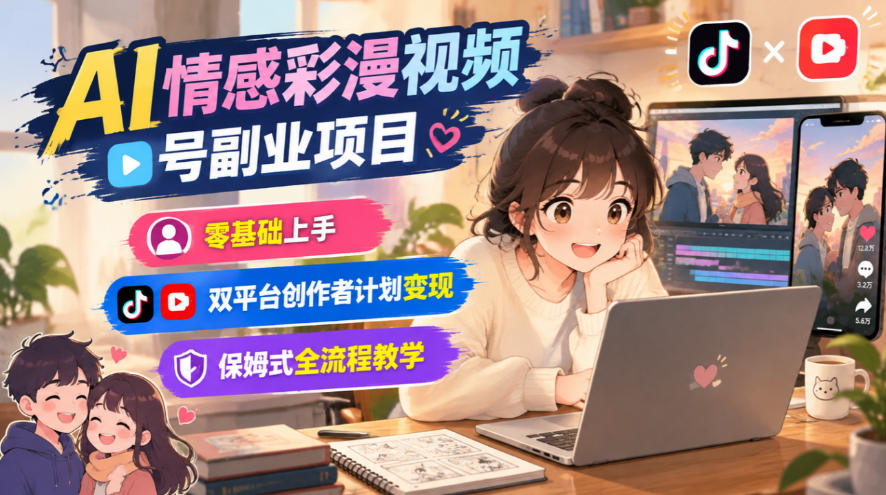 AI情感彩漫视频号副业项目,零基础上手,双平台创作者计划变现,保姆式全流程教学-皮皮网创