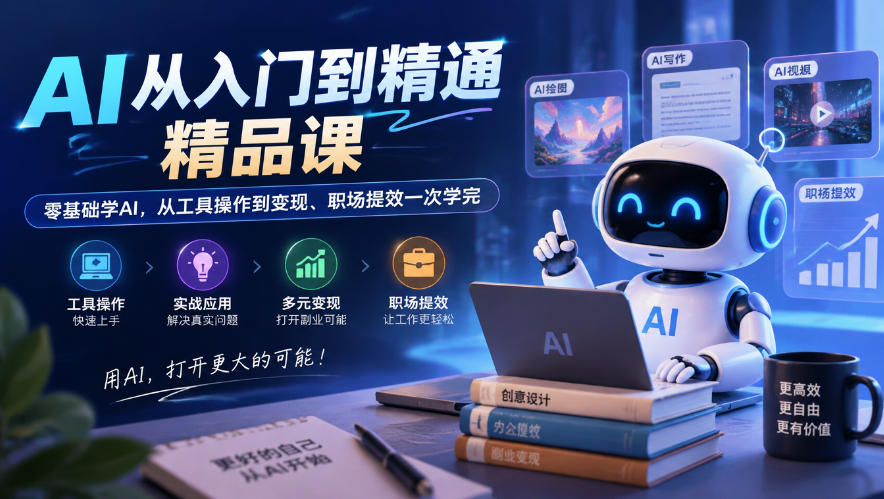 AI从入门到精通精品课,零基础学AI,从工具操作到变现、职场提效一次学完-皮皮网创