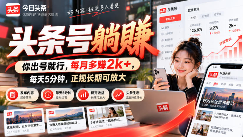 头条号躺賺,你出号就行,每月多賺2k+,每天5分钟,正规长期可放大【揭秘】-皮皮网创