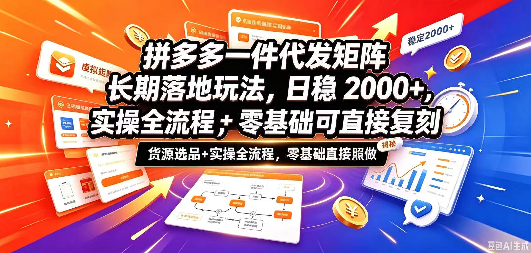 拼多多一件代发矩阵长期落地玩法,日稳入2k+,选品货源+实操全流程,零基础可直接复刻【拆解】-皮皮网创
