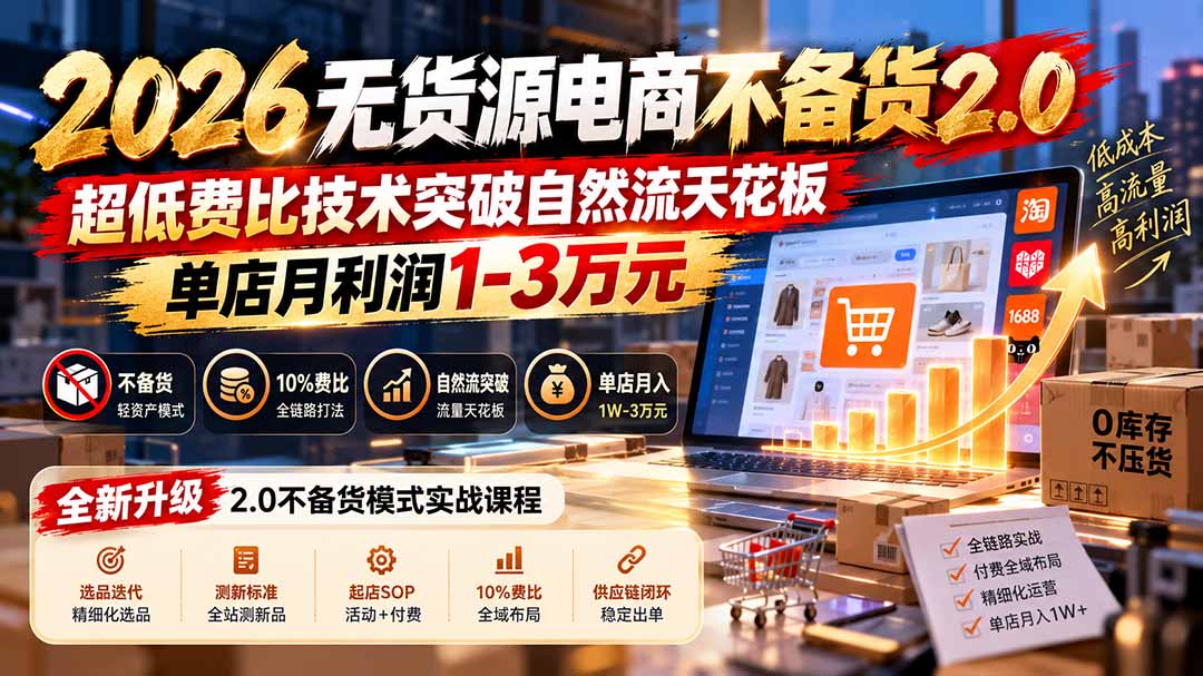 2026无货源电商不备货2.0【更新1010】：超低费比技术突破自然流天花板，单店月利润1-3万元-皮皮网创