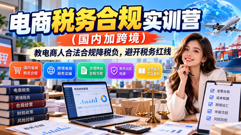 电商税务合规实训营(国内加跨境),教电商人合法合规降税负,避开税务红线-皮皮网创
