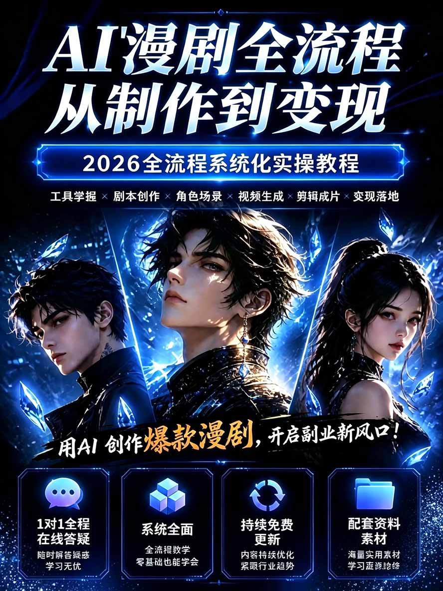 图片[1]-【无水印】2026AI漫剧创作与商业变现掘金营：打通选题→AI编剧→角色场景→自动分镜→视频生成→剪辑发布→运营变现-皮皮网创