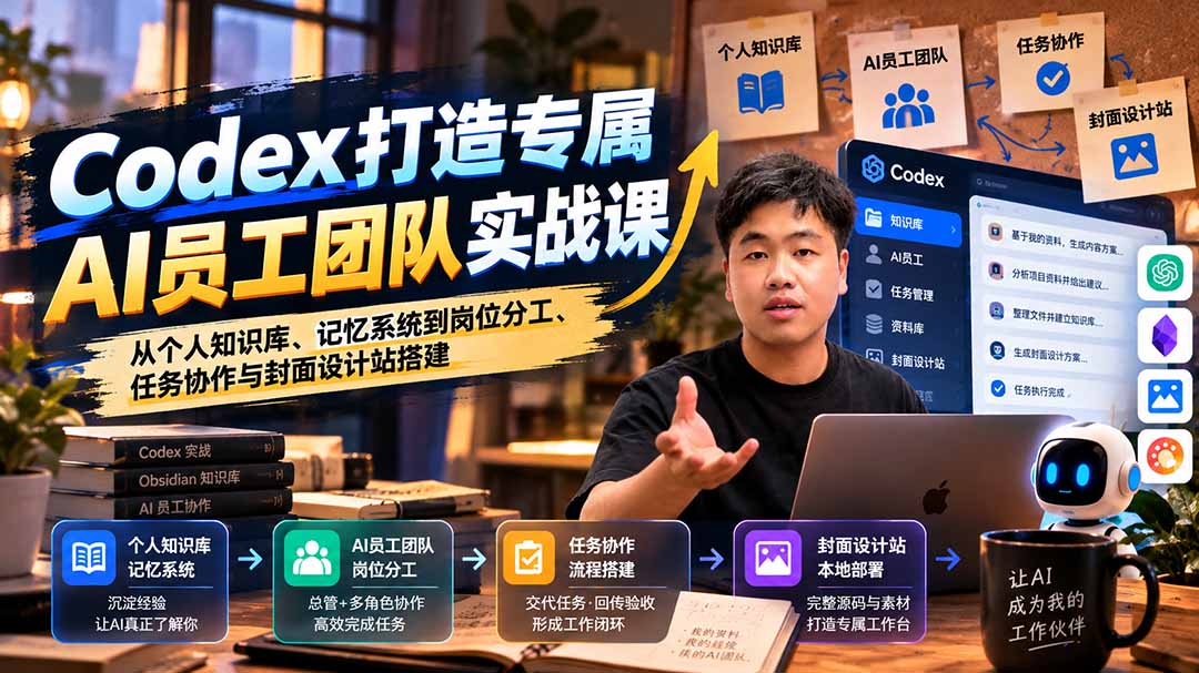 【无水印】Codex打造专属AI员工团队实战课:从个人知识库、记忆系统到岗位分工、任务协作与封面设计站搭建-皮皮网创