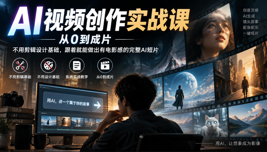 AI视频创作实战课，从0到成片，不用剪辑设计基础，跟着就能做出有电影感的完整AI短片-皮皮网创