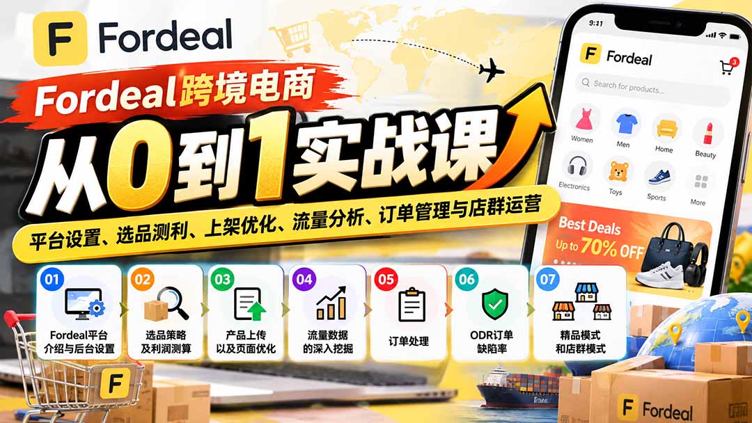 Fordeal跨境电商从0到1实战课：平台设置、选品测利、上架优化、流量分析、订单管理与店群运营-皮皮网创