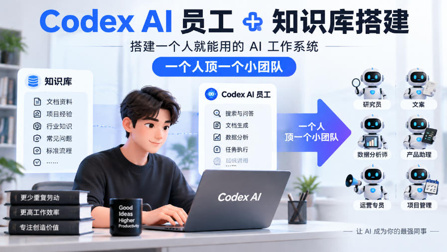 Codex AI员工+知识库搭建，搭建一个人就能用的AI工作系统，一个人顶一个小团队-皮皮网创