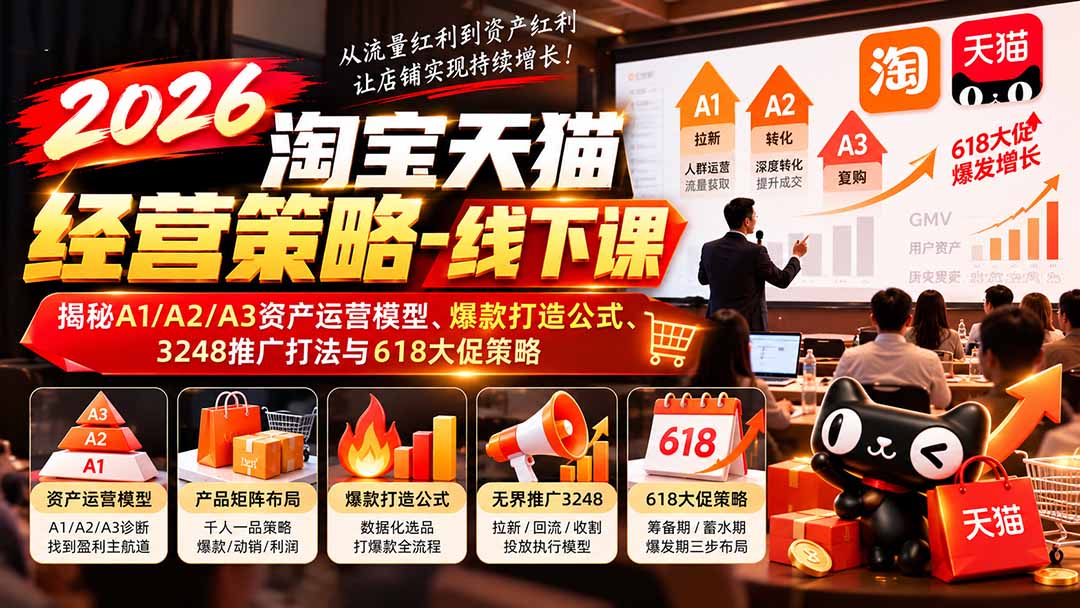 2026淘宝天猫经营策略-线下课：揭秘A1/A2/A3资产运营模型、爆款打造公式、3248推广打法与618大促策略-皮皮网创