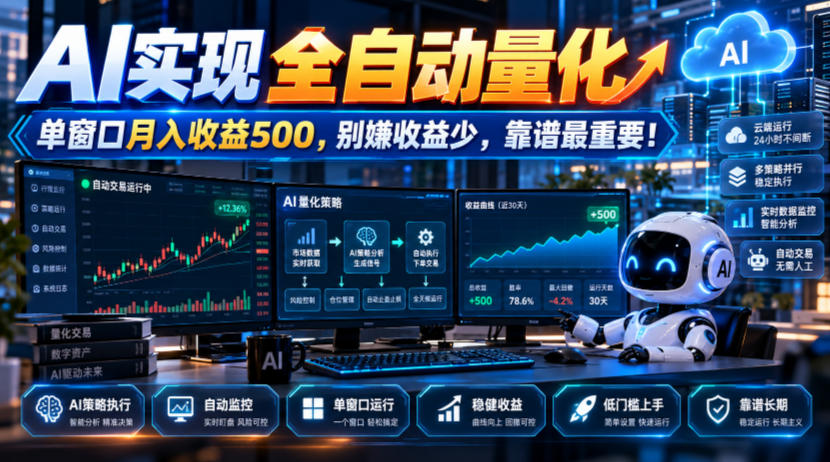 AI实现全自动量化,单窗口月入收益500,别嫌收益少,靠谱最重要!【揭秘】-皮皮网创