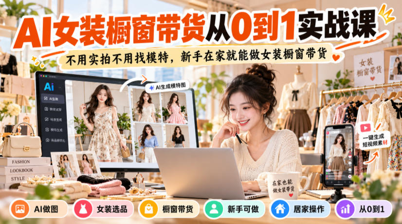 AI女装橱窗带货从0到1实战课，不用实拍不用找模特，新手在家就能做女装橱窗带货-皮皮网创