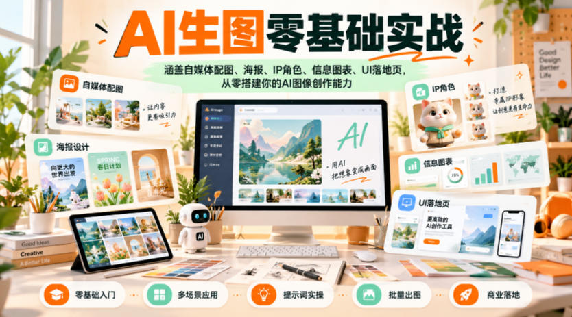 AI生图零基础实战，涵盖自媒体配图、海报、IP角色、信息图表、UI落地页，从零搭建你的AI图像创作能力-皮皮网创