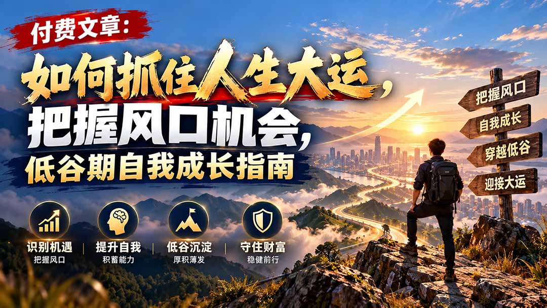 付费文章:如何抓住人生大运,把握风口机会,低谷期自我成长指南-皮皮网创