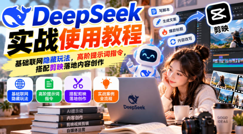 DeepSeek实战使用教程｜基础联网隐藏玩法，高阶提示词指令，搭配剪映落地内容创作-皮皮网创