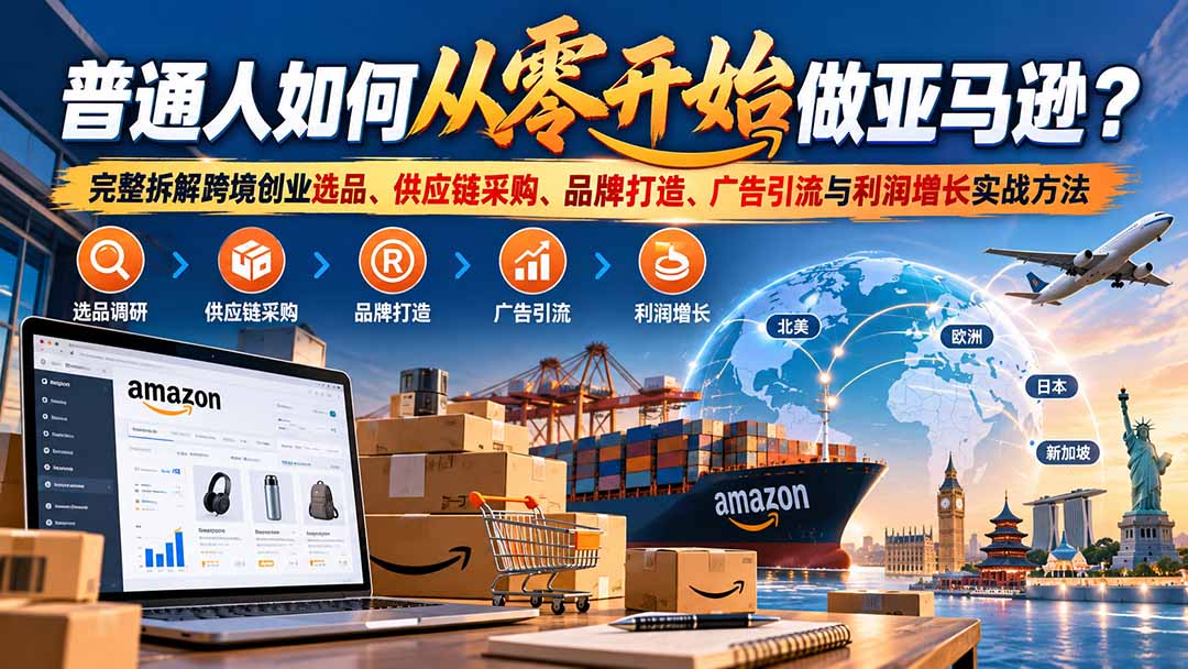 普通人如何从零开始做亚马逊？完整拆解跨境创业选品、供应链采购、品牌打造、广告引流与利润增长实战方法-皮皮网创