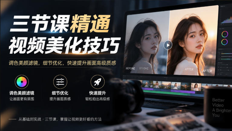 三节课精通视频美化技巧｜调色美颜滤镜，细节优化，快速提升画面高级质感-皮皮网创
