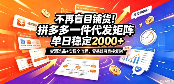 不再盲目铺货！拼多多一件代发矩阵落地攻略，提供优质货源店铺运营全流程，零基础可直接复制-皮皮网创