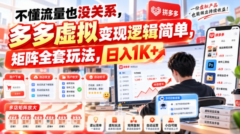 不懂流量也没关系，多多虚拟变现逻辑简单，矩阵全套玩法，日入1K+【揭秘】-皮皮网创