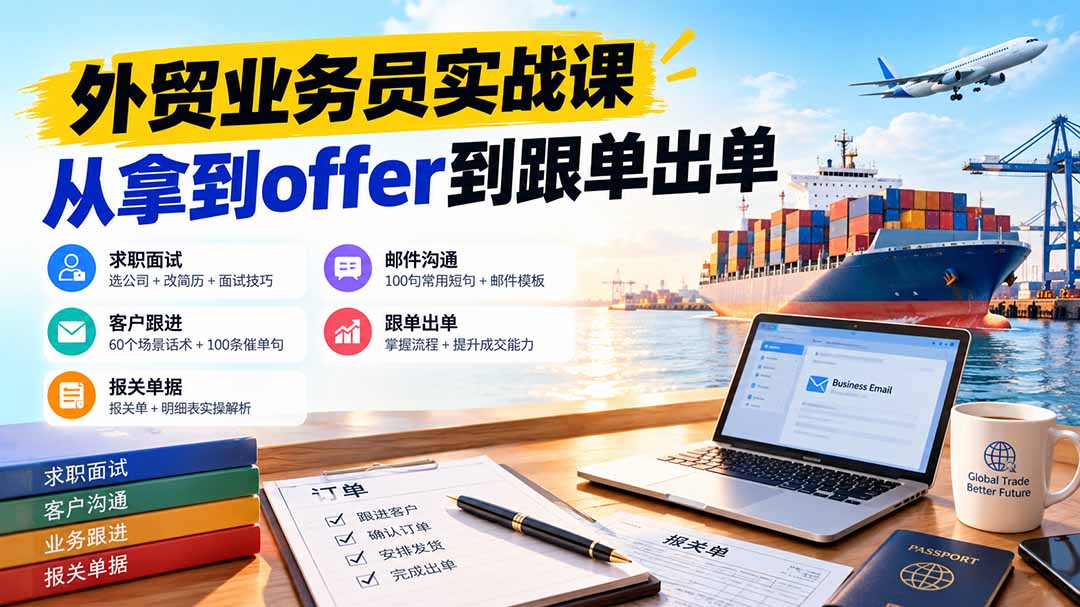 外贸业务员从求职到出单实战课:教你筛选优质公司、优化简历、应对面试、客户跟进催单及出口报关操作篇-皮皮网创