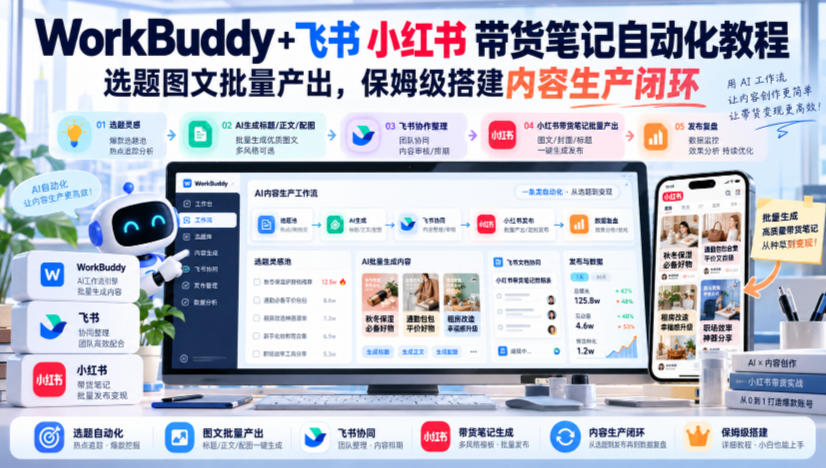 WorkBuddy+飞书小红书带货笔记自动化教程,选题图文批量产出,保姆级搭建内容生产闭环【文档】-皮皮网创