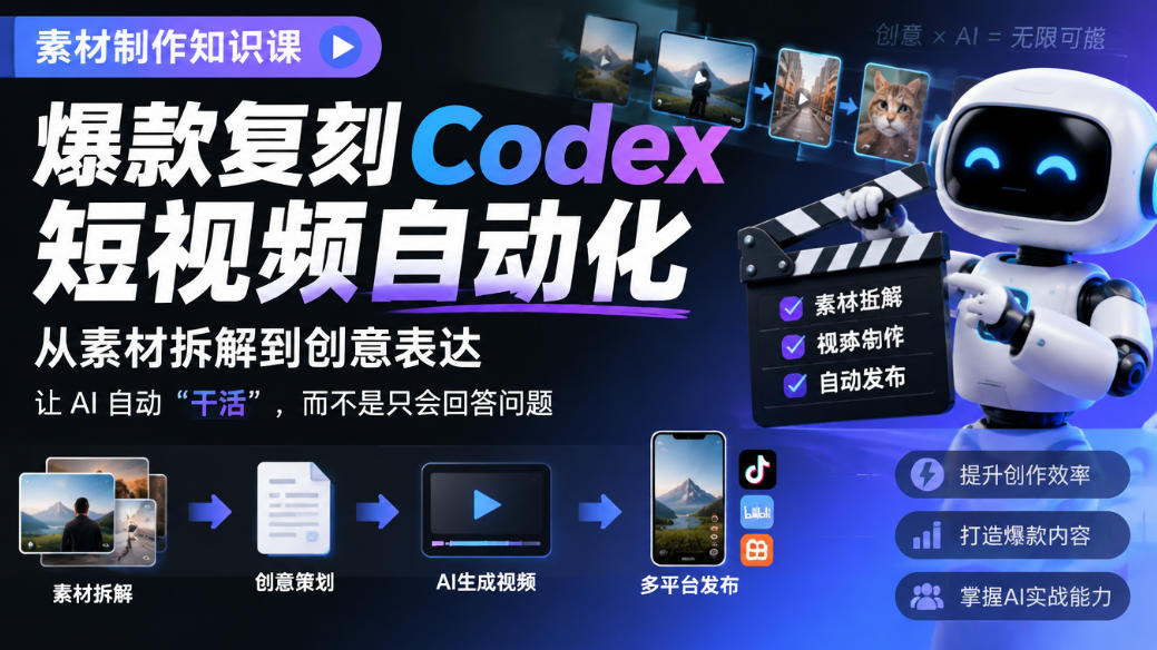 素材制作知识课，爆款复刻Codex短视频自动化，从素材拆解到创意表达，让AI自动“干活”，而不是只会回答问题-皮皮网创