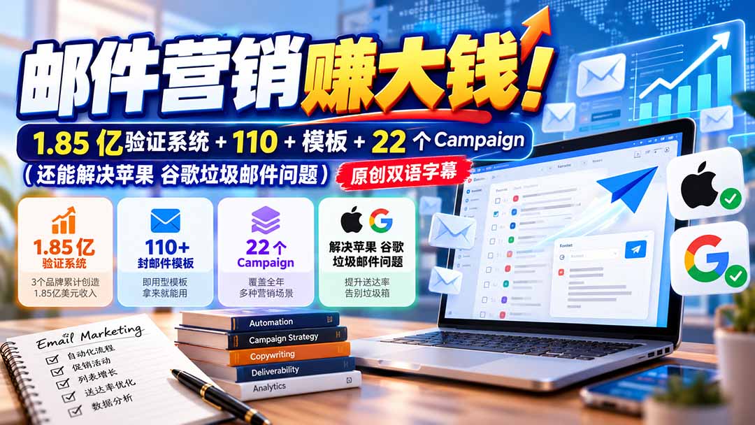 邮件营销赚大钱!1.85亿验证系统+110+模板+22个Campaign(还能解决苹果 谷歌垃圾邮件问题-皮皮网创