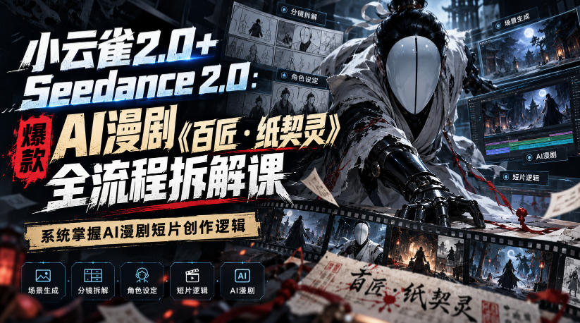 小云雀2.0+Seedance 2.0：爆款AI漫剧《百匠・纸契灵》全流程拆解课，系统掌握AI漫剧短片创作逻辑-皮皮网创