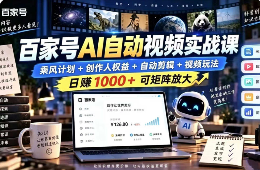 百家号自动矩阵玩法，长期可以做的项目，日入1k+，真正的睡后收入-皮皮网创