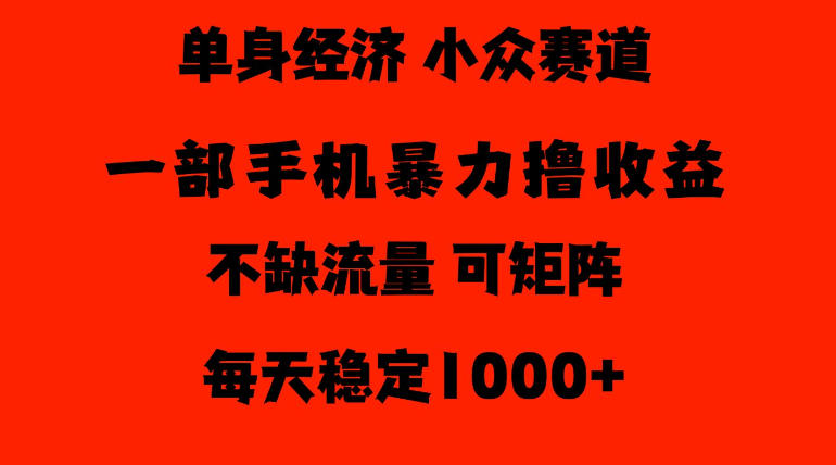 26年暴力单身经济,稳定日入500-1k,不缺流量,流量极大,冷门小众赛道,门槛低小白轻松上手【揭秘】-皮皮网创