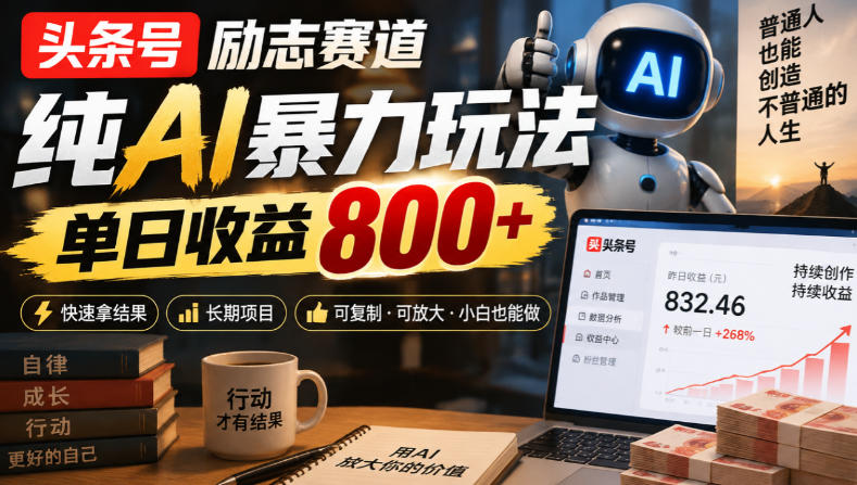 头条号励志赛道,纯AI暴力玩法,单日收益800+,快速拿结果,长期项目-皮皮网创