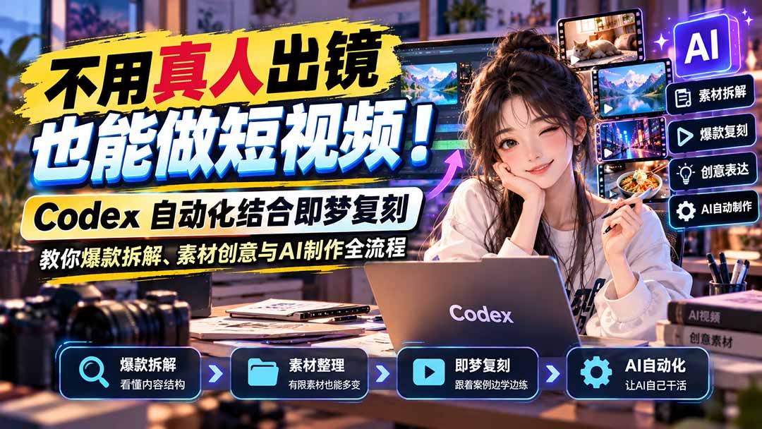 不用真人出镜也能做短视频!Codex自动化结合即梦复刻,教你爆款拆解、素材创意与AI制作全流程-皮皮网创