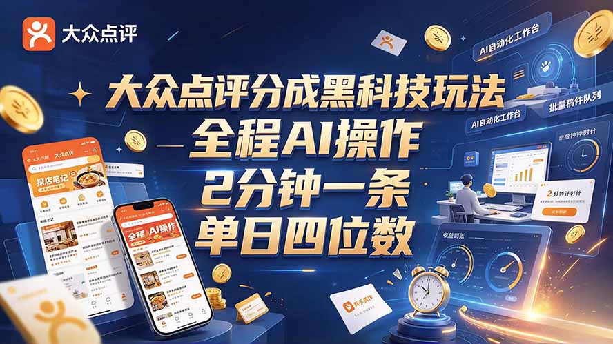 大众点评分成全网独家玩法,AI 全自动出内容,2 分钟一条,小白可冲单日四位数-皮皮网创