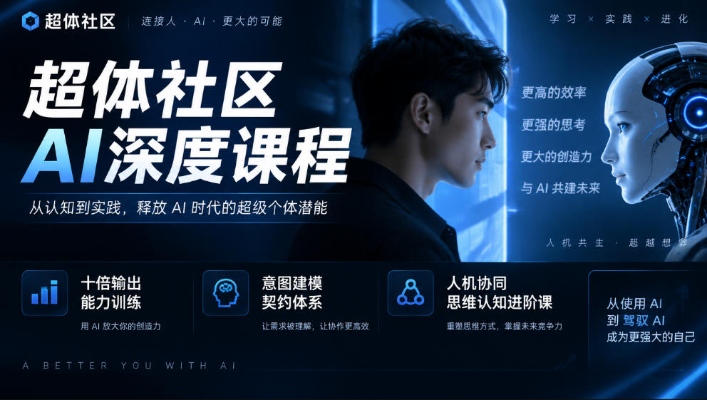 超体社区AI深度课程,十倍输出能力训练,意图建模契约体系,人机协同思维认知进阶课-皮皮网创
