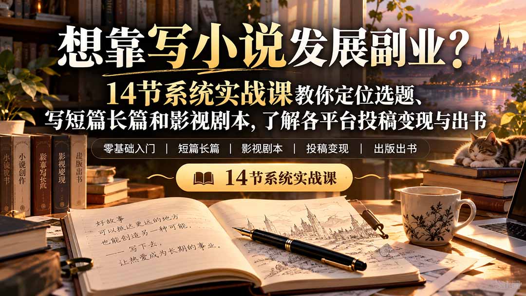 【无水印】想靠写小说发展副业？14节系统实战课教你定位选题、写短篇长篇和影视剧本，了解各平台投稿变现与出书-皮皮网创