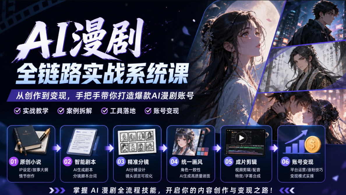 AI漫剧全链路实战系统课|原创小说、智能剧本、精准分镜、统一画风、成片剪辑、账号变现实操教学(更新1018)-皮皮网创