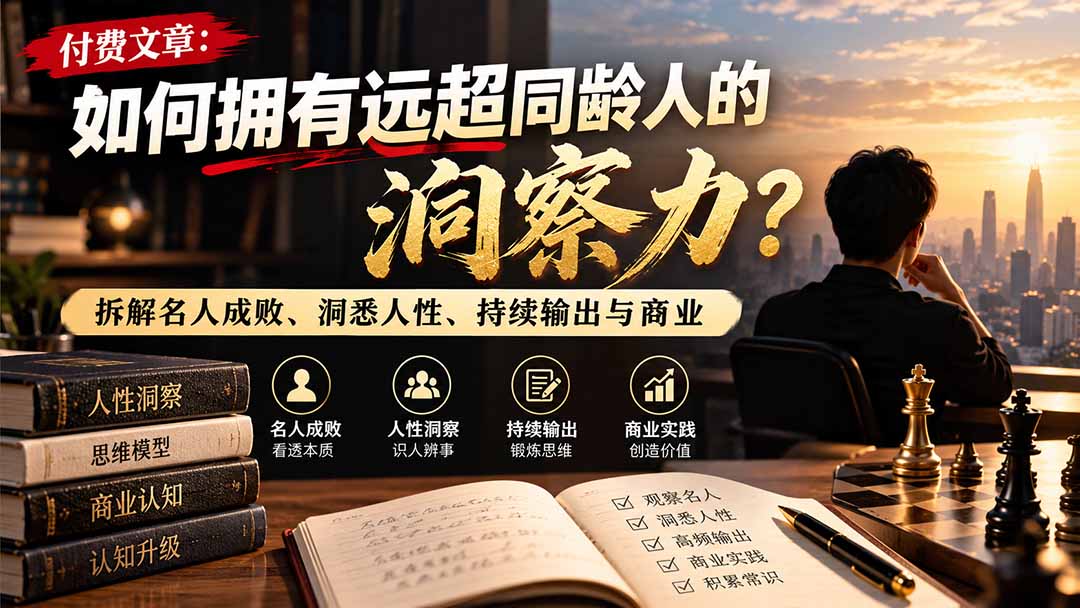 付费文章:如何拥有远超同龄人的洞察力?拆解名人成败、洞悉人性、持续输出与商业实践-皮皮网创