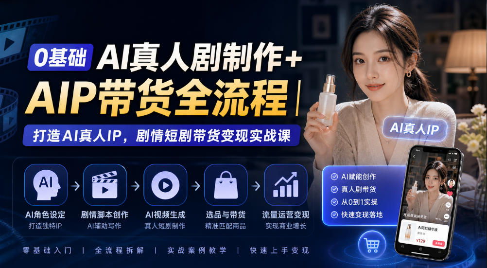 0基础AI真人剧制作+AIP带货全流程｜打造AI真人IP，剧情短剧带货变现实战课-皮皮网创
